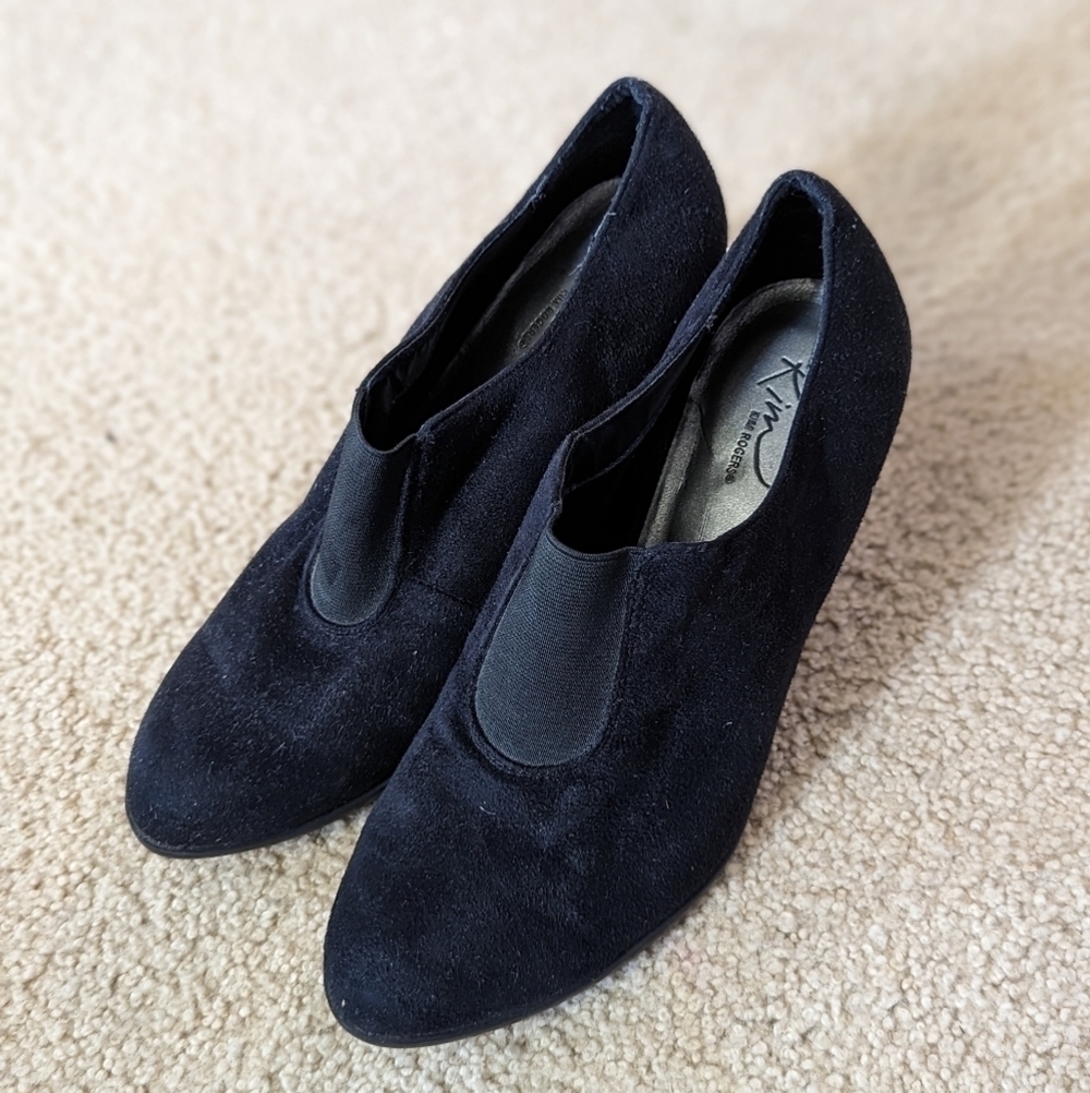 KIM ROGERS “Frenda” Black Faux Suede Heeled Booties size 6